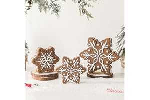 Pawliss Resin Christmas Table Decor: 3pcs Christmas Gingerbread Snowflake Ornaments, Sandy Brown & White Tabletop Centerpieces, Farmhouse Winter Holiday Home Office Mantel Decor Party Supplies Gifts