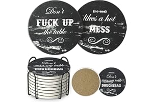 LIFVER White Elephant for Adults, Funny Coasters Set of 8 Black Marble Style Absorbent Drink Coasters with Cork Base, Ideal for Living Room Decor, Gag Gifts for Men