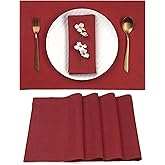 D'Moksha Homes Linen Red Placemats Set of 4-100% Pure Linen Placemats 14 x 19 Inch for Mothers Day, Spring - Handcrafted and Machine Washable
