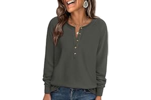 PRETTYGARDEN Women Long Sleeve Waffle Knit Shirt 2026 Spring Casual Button V Neck Loose Henley Tops Basic Tees Winter Clothes