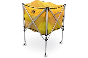 Crown Sporting Goods Collapsible Ball Cart - Rolling Wheels, Zip Top Cover, Sturdy Aluminum Frame for Carrying & Storage - As