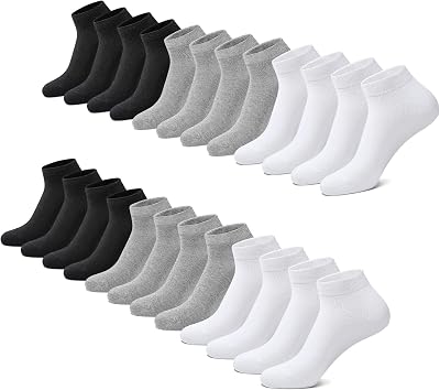 Chaussettes Hommes 12 Paires Basses Femmes Soquettes Courtes Sport Coton Gris noir et blanc 3538