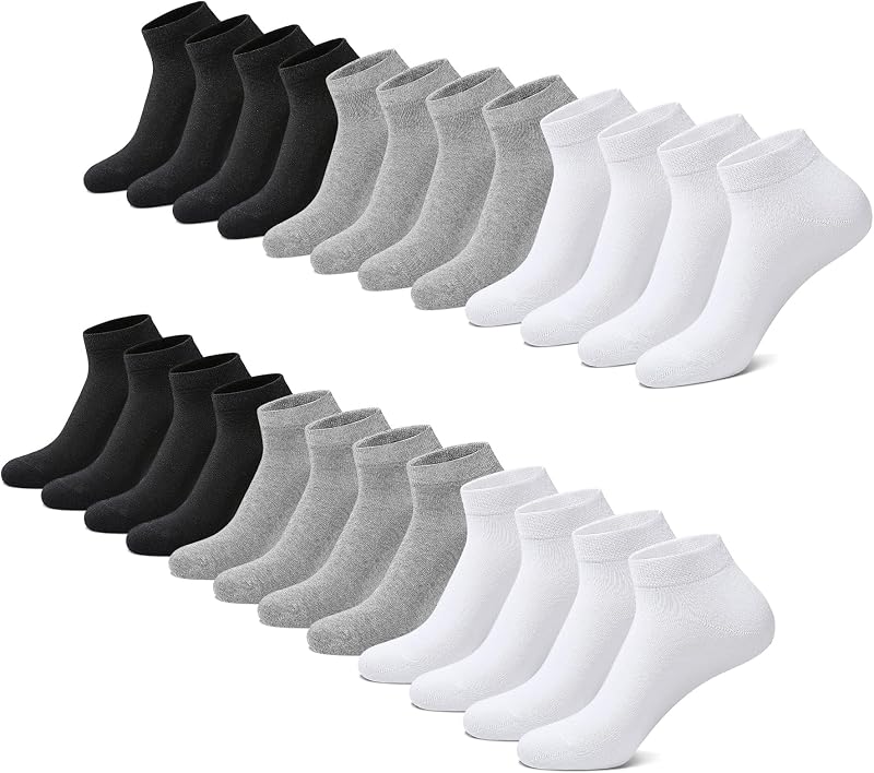 Chaussettes Hommes 12 Paires Basses Femmes Soquettes Courtes Sport Coton Gris noir et blanc 3538