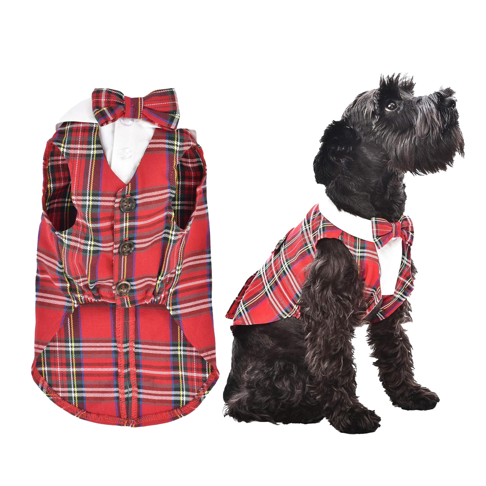 Parisian Pet Designer Tartan White/Red Dog Tuxedo Holiday Party Special Occasion