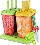 Popsicle Molds Set - BPA Free - 6 Ice Pop Makers + Silicone Funnel + Cleaning Brush + Ice Cream Recipes E-book - by Lebice