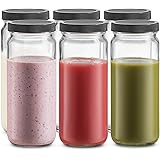 Travel Glass Drinking Bottle Mason Jar 16 Ounce [6-Pack] Plastic Airtight Lids, Reusable Glass Water Bottle for Juicing, Smoo