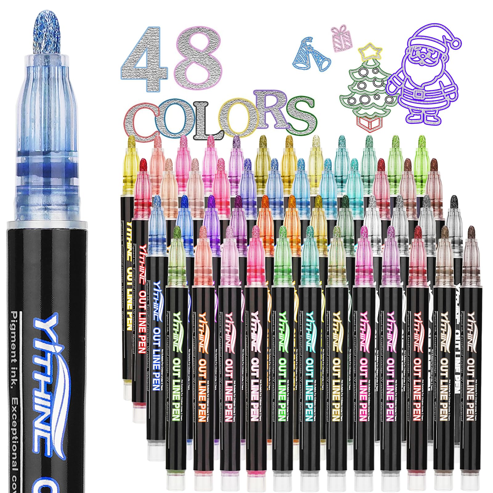 Outline Shimmer Markers, 48 Glitter Metallic Gel