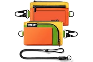 VULKIT Water-Resistant Keychain Wallet with Lanyard for Men and Women, Outdoor Zipper Pouch Wallet with Clear ID Window, for Hiking, Fishing, Skateboard and any Outdoor Activities, Citrus Trail