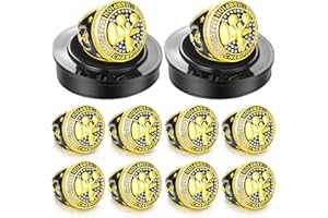 Highergo 10pcs Football Soccer Volleyball Baseball MVP Golf Championship Trophy Ring with Display Chain Stand Softball Basketball Cheerleading Bowling Track Field for Award Gift