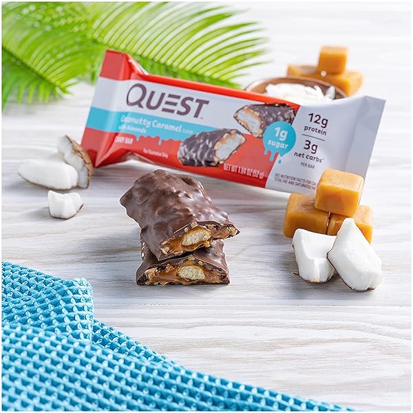 QUEST NUTRITION COCONUTTY CARAMEL CANDY BARS, 12G OF PROTEIN, 3G NET CARBS, 1G OF SUGAR, GLUTEN FREE, 12 COUNT