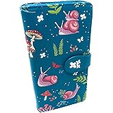 Shag Wear Snail Forest Large Wallet Vegan Faux Leather Nature Design Clutch with Card Slots Bill Compartments ID Window Zippered Coin Pocket 7" Teal