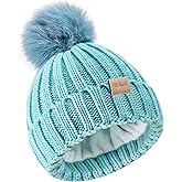 Children's Winter Warm Pompom Hat Fleece Lined Knit Beanie for Kids Aged 3-9, Perfect for Boys and Girls