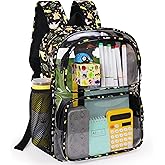 GiMiUiTo Clear Backpack,16'' Clear Backpack for Boys Heavy Duty School Backpacks See Through Bookbag for Kids 4 to 8,Black Dinosaur
