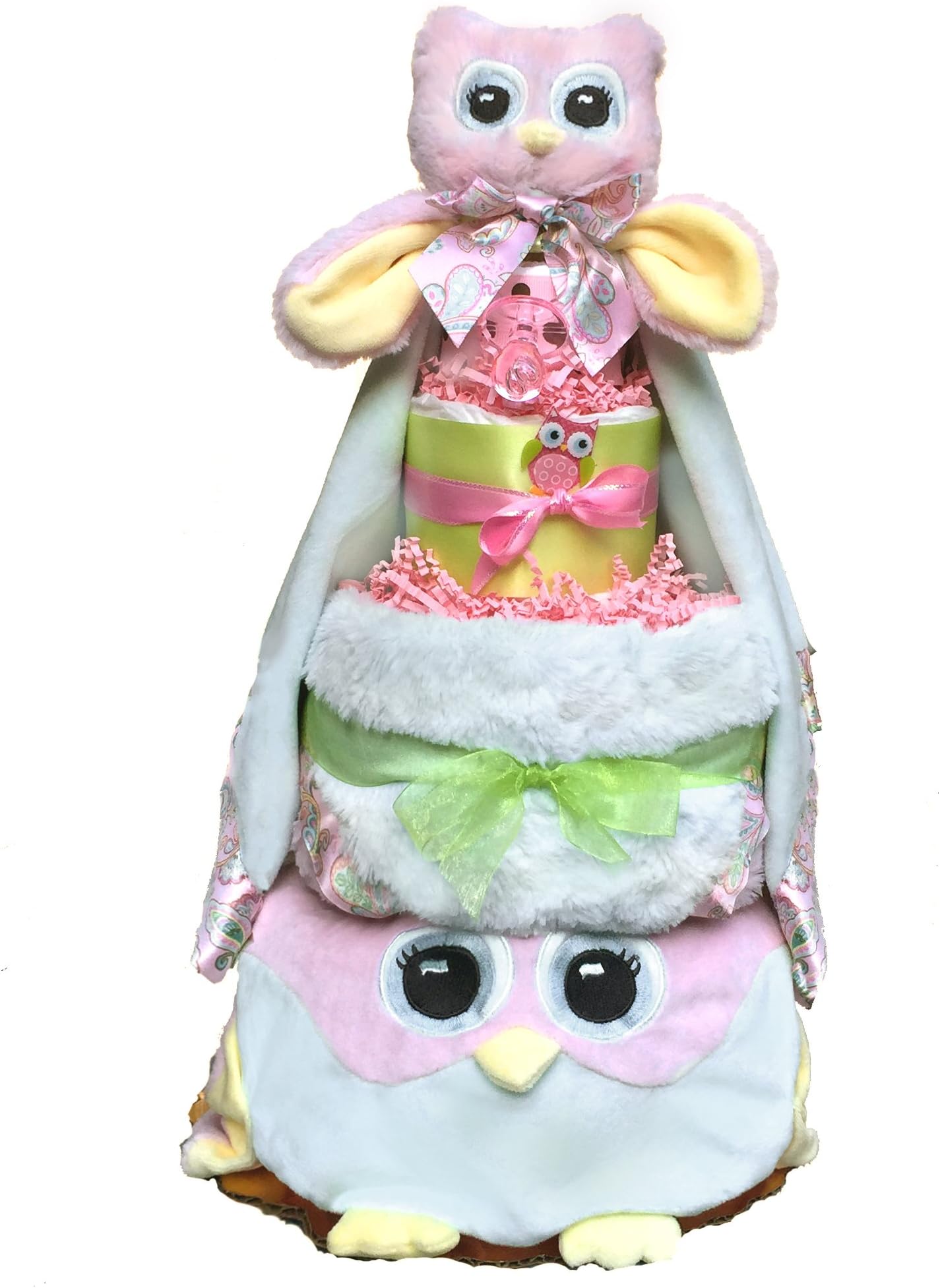 Owl Diaper Cake-Cute Baby Girl Gift for Baby Shower-Pink Diaper Cake Makes a Perfect Baby Gift Basket