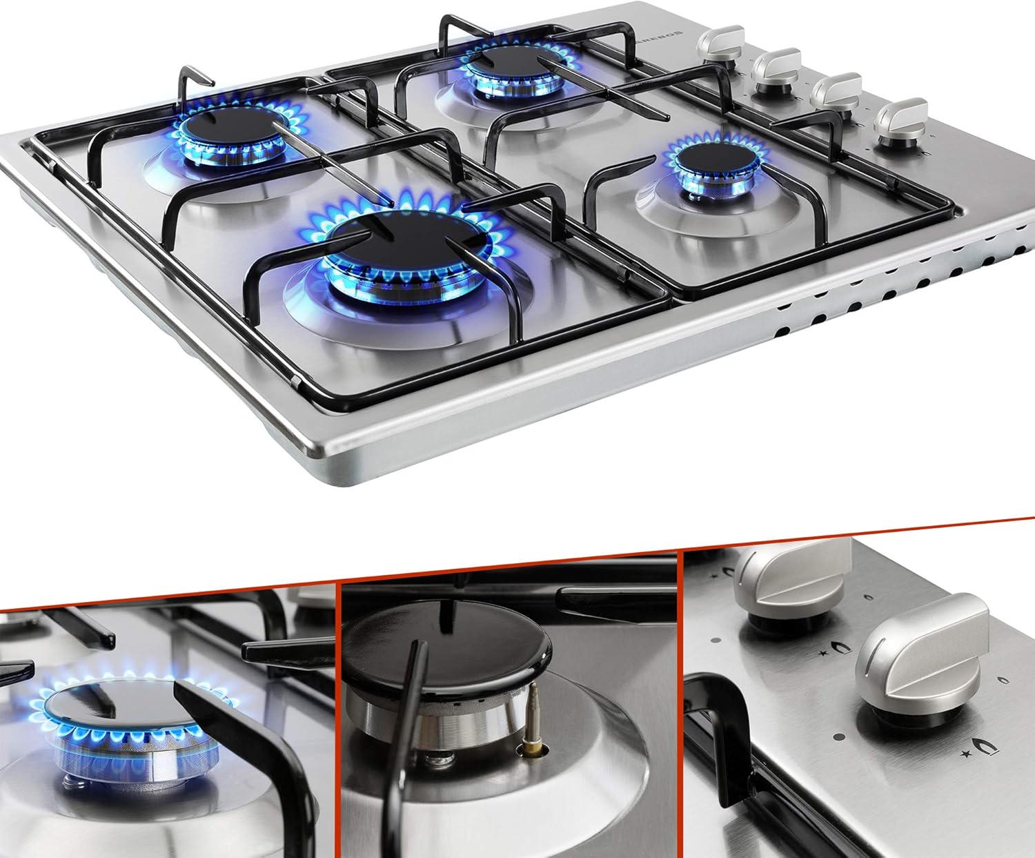 Arebos Stainless Steel Gas Hob 4 Burners For Natural Gas Or Propane Gas Amazon De Large Appliances