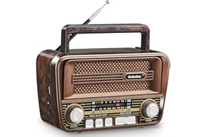 Gelielim Portable Radio AM FM, Vintage Retro Bluetooth 5.3 Speaker, Shortwave Radio Support TF Card/USB, Battery Powered, Gift for Elderly, Retro Vintage Decor for Home, Brown