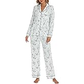 LUBOT Womens Bamboo Viscose Pajamas Super Buttery Soft 2 Piece PJ Set Button Capri Pants Long Short Sleeve Sleepwear Set