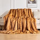 OMERAI Faux Fur Blanket, Ultra Soft Luxury Fuzzy Throw Blanket, Long Pile Plush Cozy Warm Decorative Blanket for Couch, Sofa, Chair, Bed, Heavy Weight, 90" x 108", Golden Amber Fox