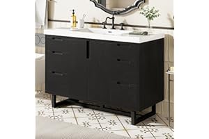 Merax 47.2" Bathroom Vanity with Sink, Modern Handle-Free Vanity Cabinet with 2 Doors & 6 Drawers, Soft Close Slides, MDF Sto