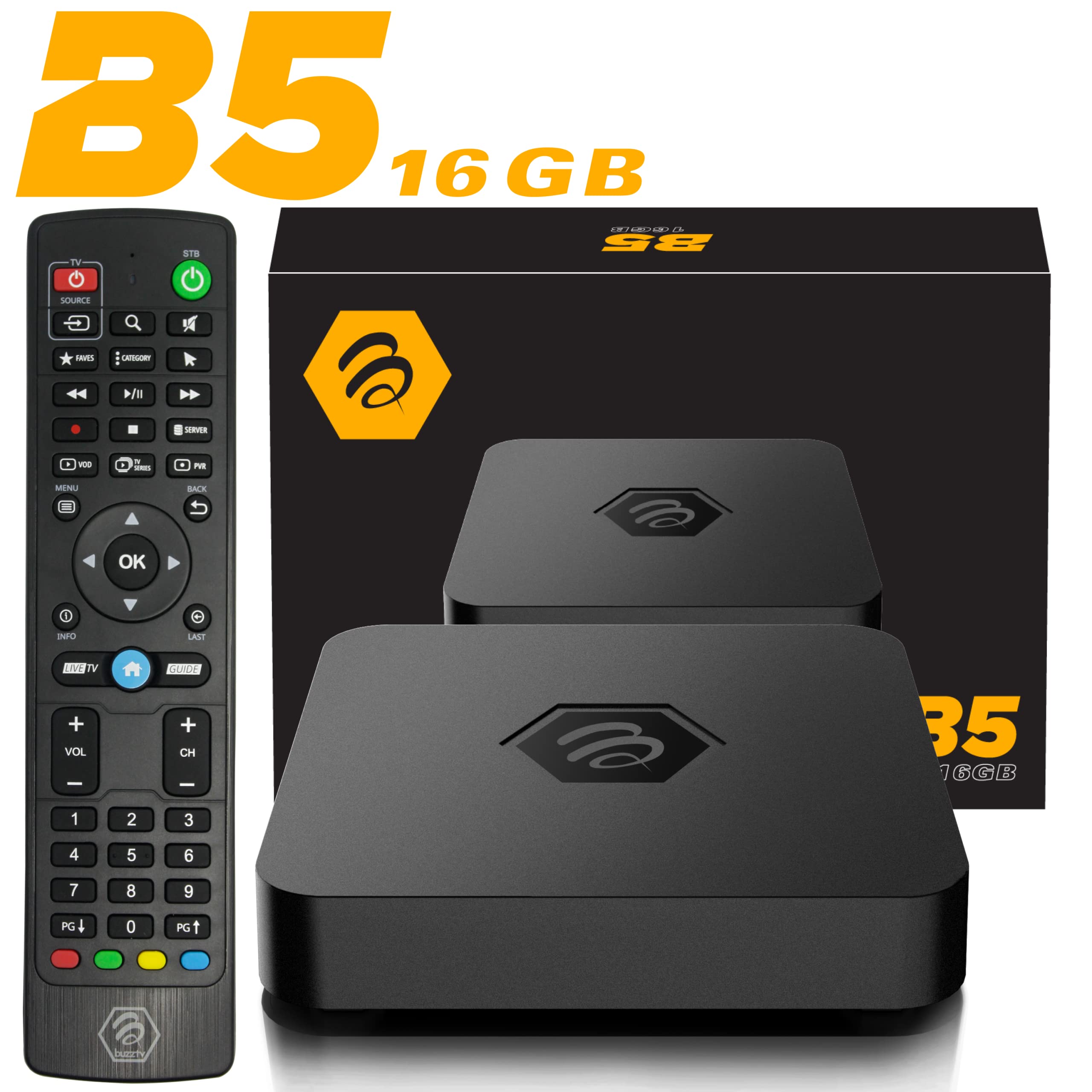 BuzzTV B5 Series Android 11 TV Box, Amlogic S905W2 Quad-Core A-35 Processor, 2GB DDR RAM, 16GB eMMC Storage, 4K UHD Streaming