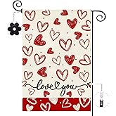 Baccessor Valentines Day Garden Flag 12.5 x 18 Inch, Love Heart Double Sided Burlap Small Yard Flag Anniversary Wedding Holiday Outdoor Outside Decor
