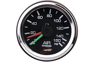 RACETECH 150 PSI Mechanical Dual Air Suspension Pressure Gauge – 52mm (2-1/16"), Black Dial, Chrome Bezel, 1/8 NPT – for Air Ride Suspension Systems