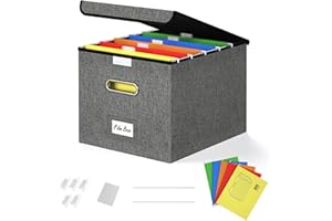Forlogic File Organizer Box with Lid, Collapsible Linen File Box for Letter/Legal Folder, Filing Box, File Folder Organizer with Hanging Folders for File Storage in Office/Home