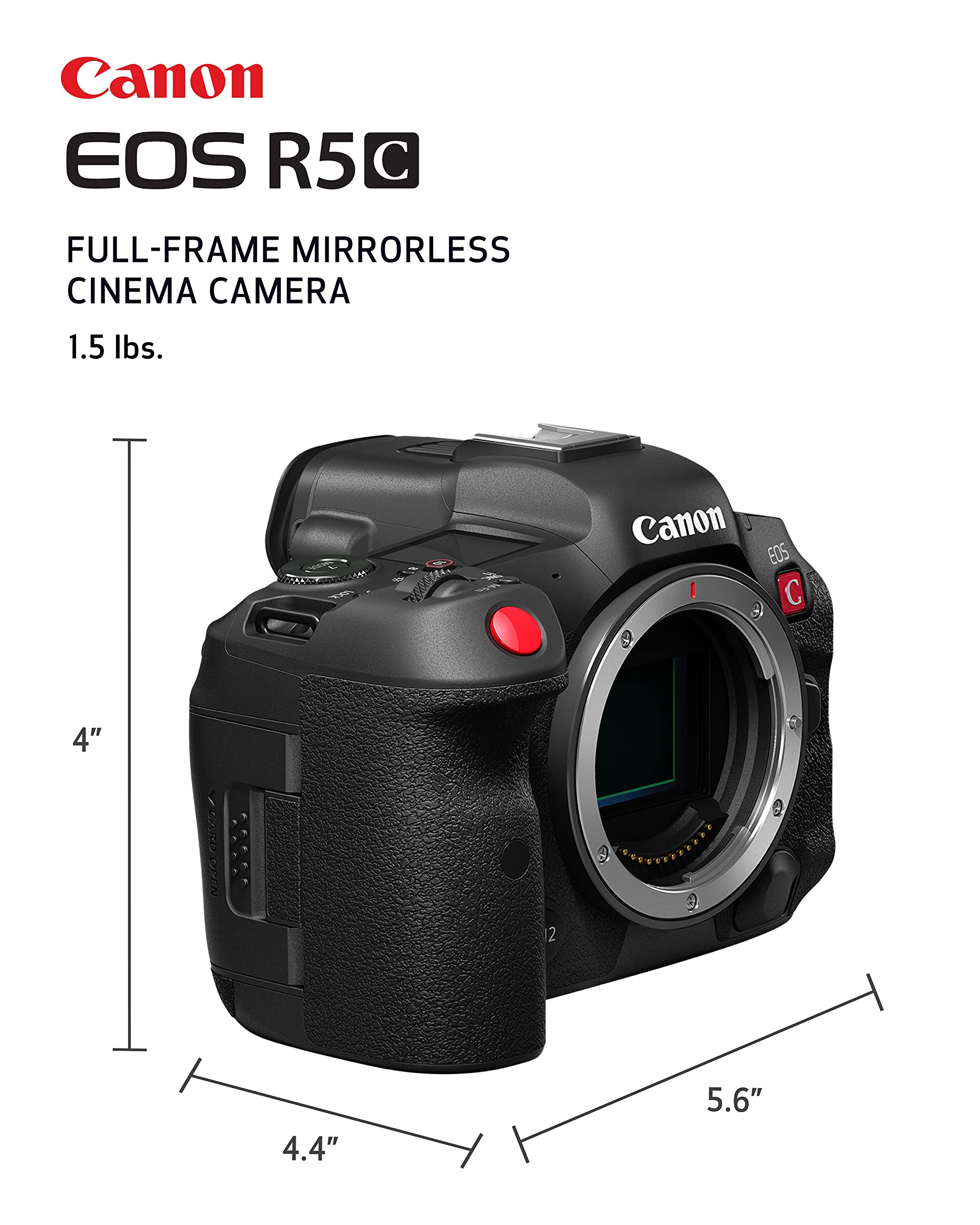 Canon EOS R5 C Mirrorless Camera (Body Only), 45 Megapixel CMOS Sensor, Hybrid Full-Frame Cinema Camera, 8K/60P Internal RAW Recording, RF Mount, Black