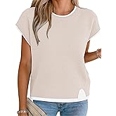 Disamer Sleeveless Sweater Vest Tops Spring Fashion 2026 Trendy School Teacher Outfits Striped Summer Short Sleeve Knit Tops