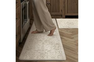 WondRg Kitchen Mats for Floor Set of 2 Anti Fatigue Waterproof Kitchen Rug Beige Neutral Washable Non-Slip Kitchen Mats Comfo