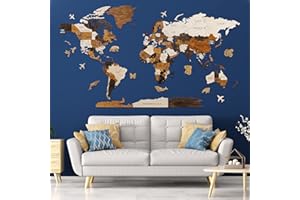 HYPERI 3D Wooden World Map Wall Decor, Multicolor Travel Map with Pins, Mapa Del Mundo Para Pared, Places I've Been Map Art, Adult Easter Gifts For Mom, Dad, Travelers, Men, Women (Medium)