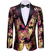Barry.Wang Mens Flowers Blazer Suit Jacket Floral Jacquard Notched Lapel Tuxedo Casual Sport Coat Disco Prom Wedding Party