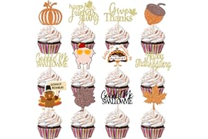 LEESKY 36Pcs Happy Thanksgiving Friendsgiving Cupcake Toppers Give Thanks Gobble Me Swallow Me Cupcake Toppers for Thanksgiving Friendsgiving Party Cake Food Supplies