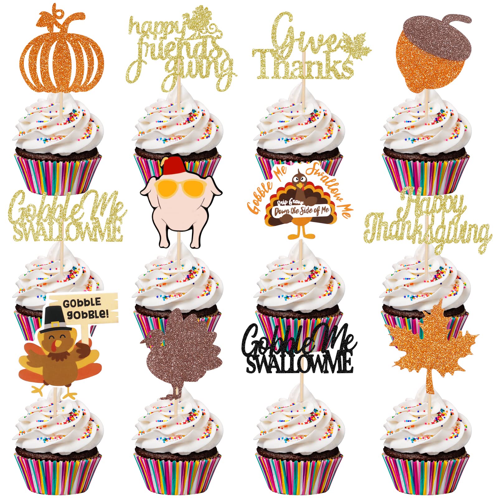 Happy Thanksgiving Cupcake Toppers Give Thanks Cupcake Toppers Gobble ...