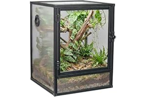 30 Gallon 18x18x24 Tall Terrarium, Aluminum Frame Gecko Tank with Hollow Polycarbonate Side Panels, Mesh Top, Locking Door for Crested Gecko Chameleon
