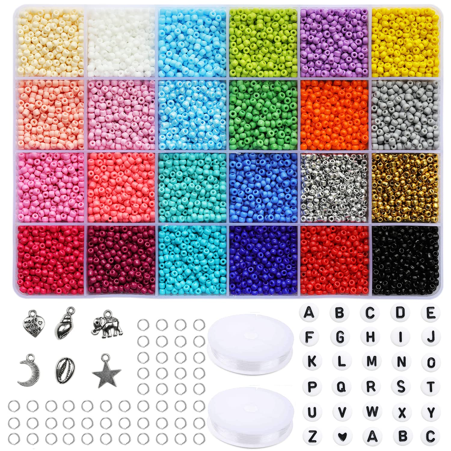 Tibaoffy Size 8/0 Crafts Glass Seed Beads 3mm Pony Beads with Organizer Box for Jewelry Making (24 Assorted Multicolor Set, Total About 14400pcs)