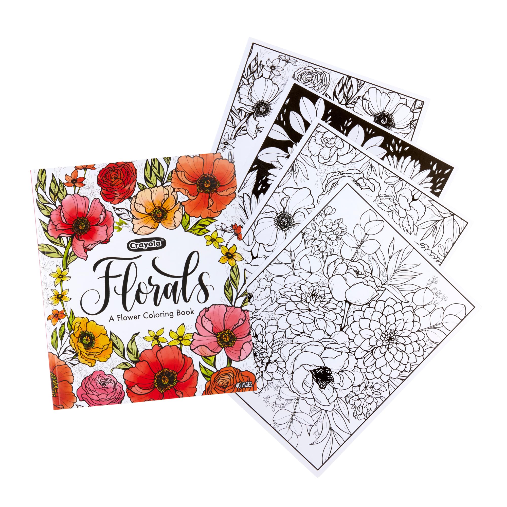 Crayola Floral Adult Coloring Book (40pgs), Flower Adult Coloring Pages, Stress Relief Activity, Mindfulness Gift for Teens & Adults, 9+