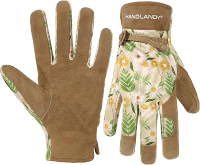 HANDLANDY Gardening Gloves for Women Deerskin Leather Flexible Breathable Small