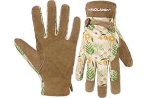HANDLANDY Gardening Gloves for Women, Breathable Ladies Thorn Proof Leather Garden Yard Gloves Best Gift for Gardeners