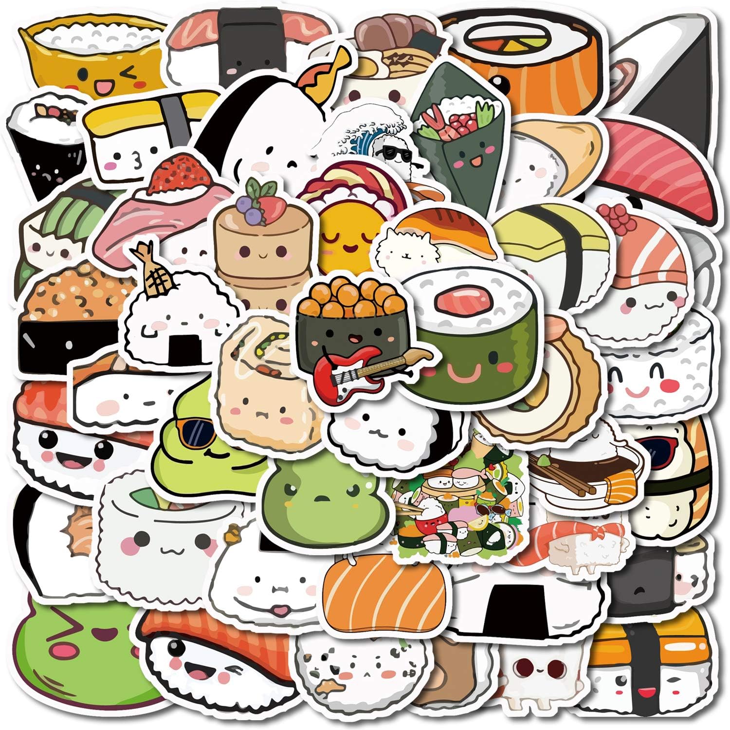 YIZIZ Waterproof Stickers for Teens Kids |Sushi Roll Rice Stickers Toys Gifts| 48 Pcs | Vinyl Stickers for Laptop,Computer,Water Bottles,Hydro Flask,Phone,Skateboard(SuShi-48)
