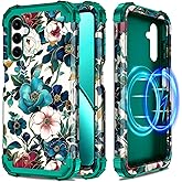 Hekodonk for Galaxy A16 5G Case Magnetic,[Compatible with MagSafe] Floral Three Layer Heavy Duty Drop Shockproof Full Protective Women Girls Case for Samsung Galaxy A16 5G,All Green Flower