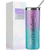 Onebttl 30th Birthday Gifts for Women, Female, Her - 30 and Fabulous - 20oz/590ml Stainless Steel Insulated Glitter Tumbler with Straw, Lid, Message Card - (Purple-Blue Gradient)