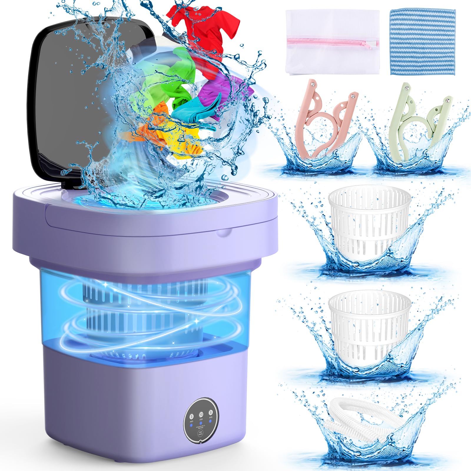 Photo 1 of Portable Washing Machine with Upgraded 11L Capacity and Foldable Design, 3 Modes Mini Washing Machine for Deep Cleaning Underwear, Baby Clothes. Ideal for Use in RVs, Apartments, Dorms and Hotels