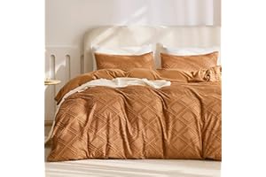 JELLYMONI Duvet Cover King, Rust Microfiber Tufted Duvet Cover Set, Boho Textured Duvet Cover Jacquard Rhombus Geometric Pattern Duvet Cover with Corner Ties & Zipper Closure