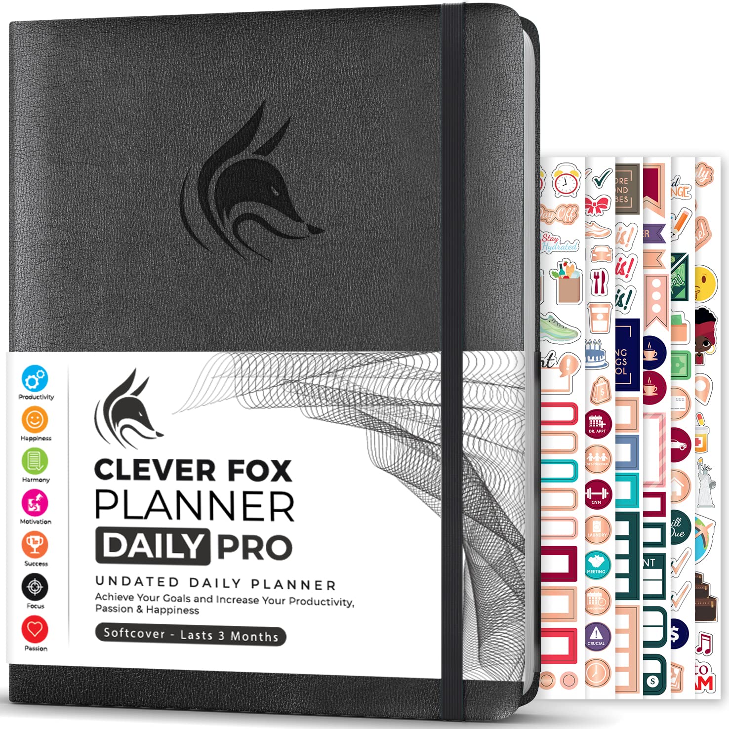 Clever Fox Planner Daily PRO - Daily Life Planner and Gratitude Journal to Increase Productivity, Time Management and Hit Your Goals, Undated, A4 Size - 21.5x28cm, Lasts 3 Months (Silver Black)