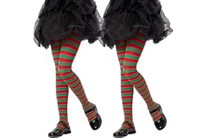 MANZI Girls Colored Striped Tights Toddler Kids Halloween Christmas Costume Pantyhose Witch Striped Stockings 2t-10t