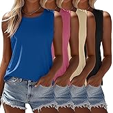 Ficerd 4 Pack Women's Sleeveless Tops, Casual Summer Loose Fit T Shirts Solid Color Tunic Tank Tops Ladies' Crew Neck
