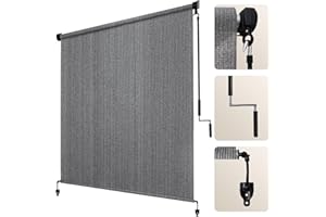 Artpuch Outdoor Roller Shade 8' W x 8' H, Gray Exterior Cordless Patio Shades Roll Up Blinds with Spliced Pole Design, (2 Poles, One-Piece Fabric)