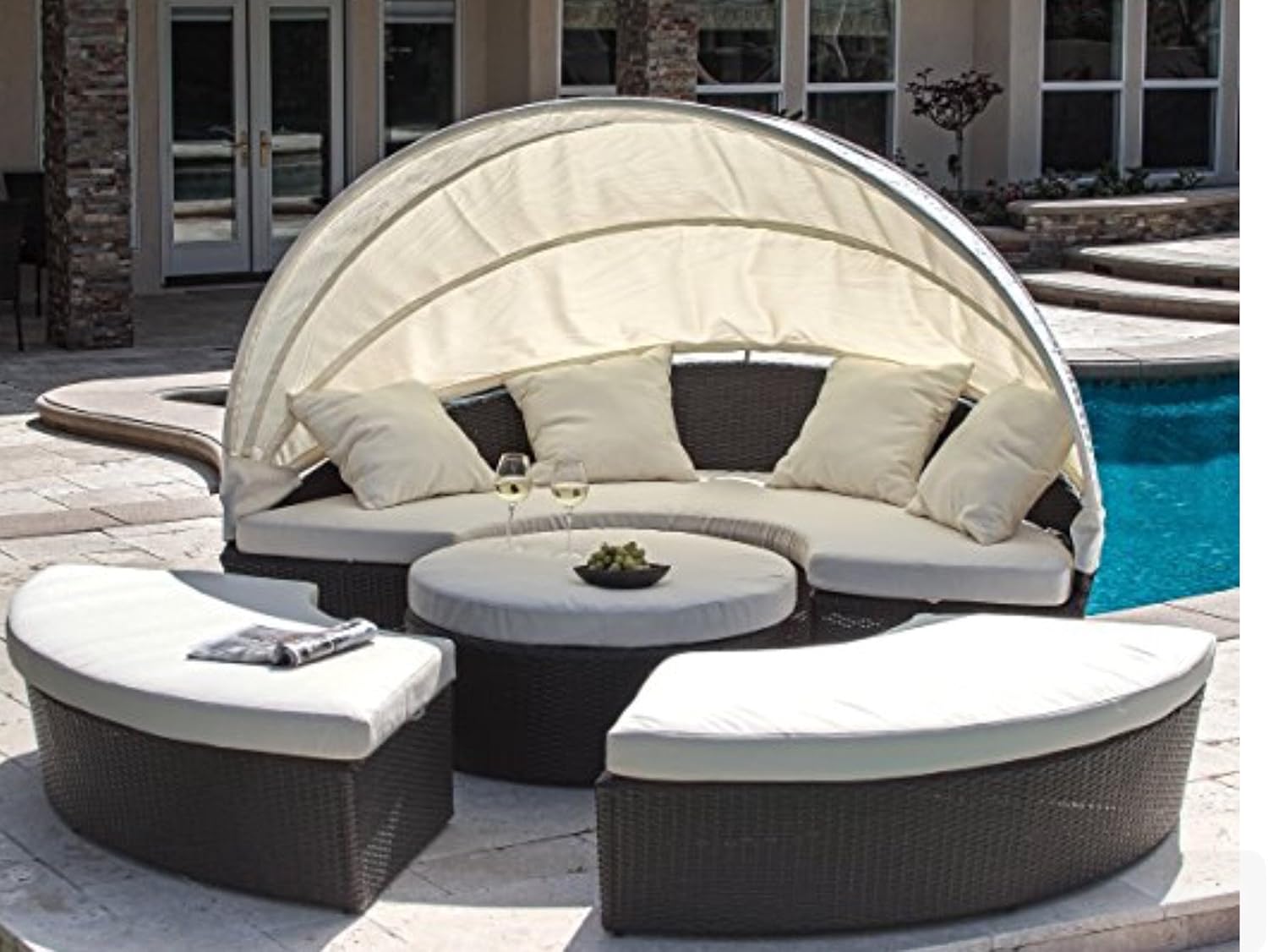 Amazon Com Husen Outdoor Bellagio 4 Piece Cabana Sectional Set Furniture Decor