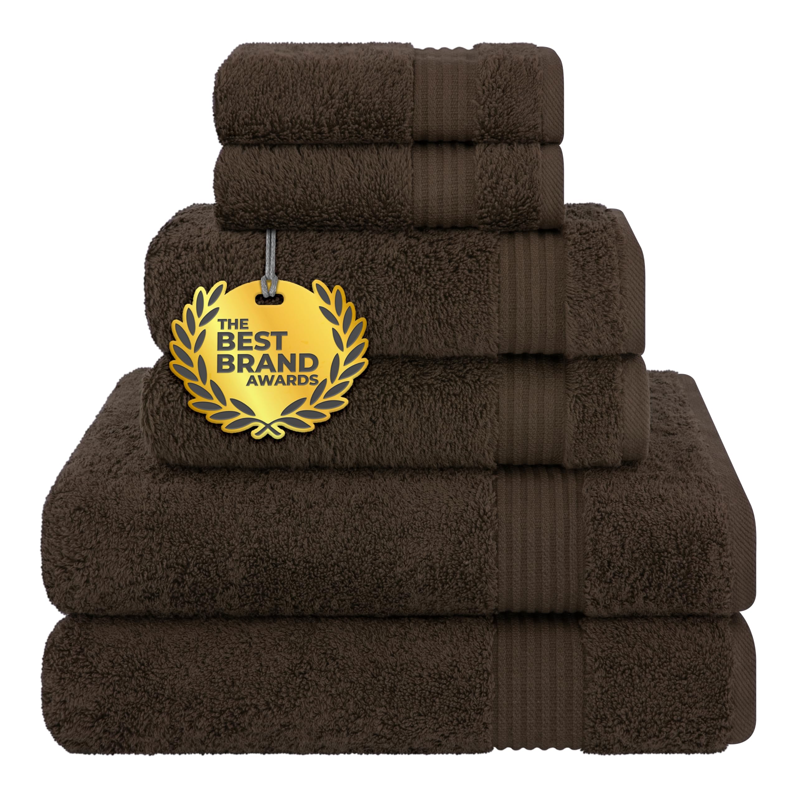 Cotton Paradise 100% Cotton Turkish Towel Set, Soft Absorbent Quick Dry, 6 Piece Towel Set, Chocolate Brown